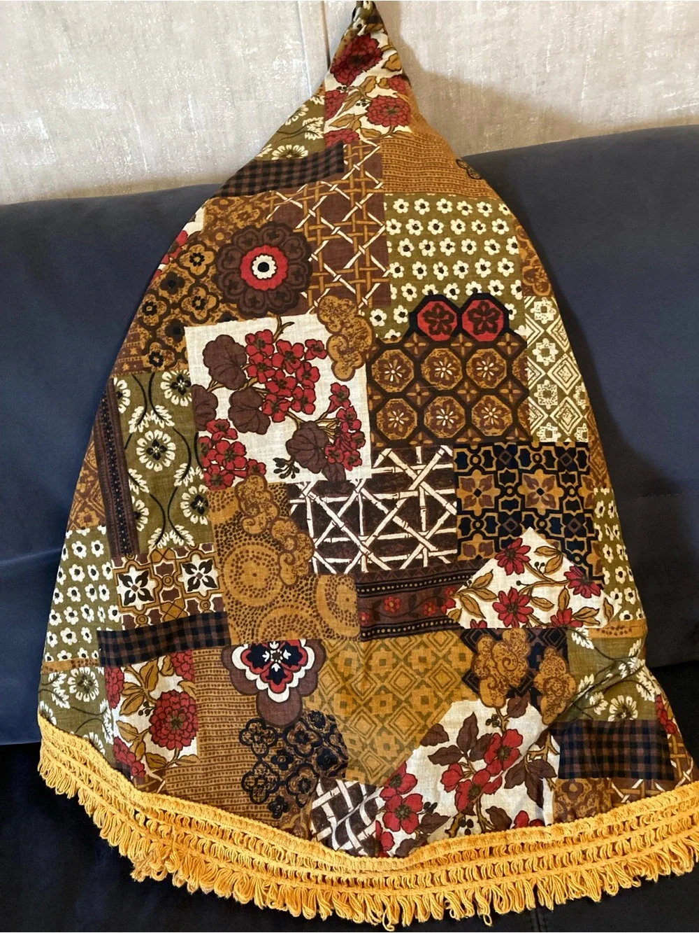 Vintage Tablecloth Round Fringe Harvest Gold MCM Vintage 50